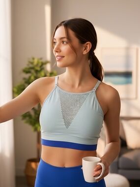 Cacique Light Blue High-Neck Mesh Triangle Bralette 26/28